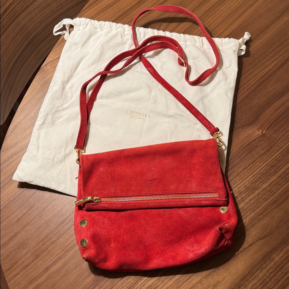 Hammitt Red Suede Bag with Gold Zipper